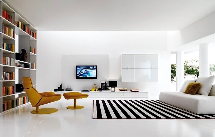 Thảm trải sàn với 2 màu trắng đen tương phản nổi bật trong căn phòng